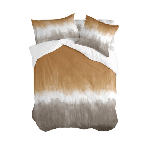 Bela/rjava enojna bombažna prevleka za odejo 140x200 cm Tie dye – Blanc