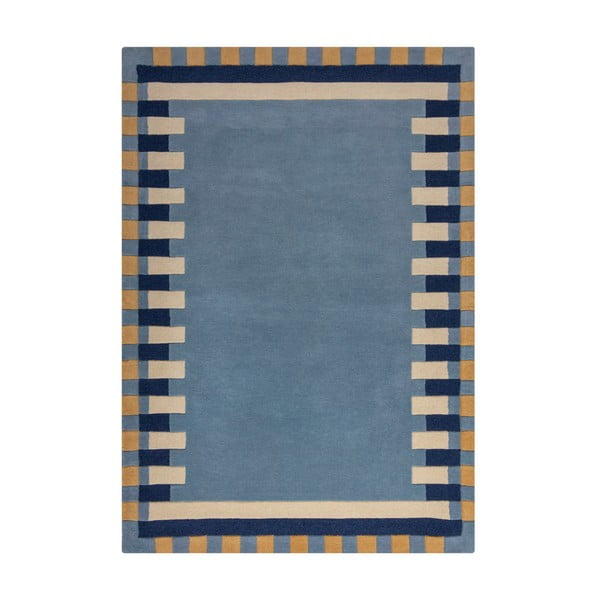 Modra ročno tkana volnena preproga 200x290 cm Kai Wool Border – Flair Rugs