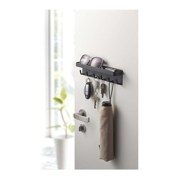 Črn stenski obešalnik za ključe s košarico YAMAZAKI Smart-image-1