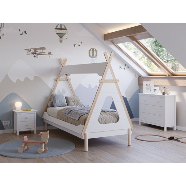 Bela otroška postelja iz masivnega bora v obliki hiške 90x190 cm Nora – Marckeric-image-1