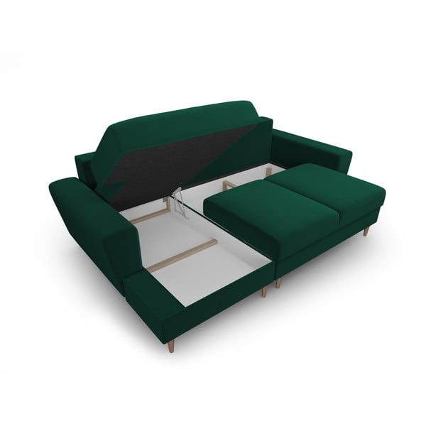 Zelena žametna raztegljiva kotna sedežna garnitura s prostorom za shranjevanje (levi kot/z ležalnikom) Kyoto – Cosmopolitan Design-image-3