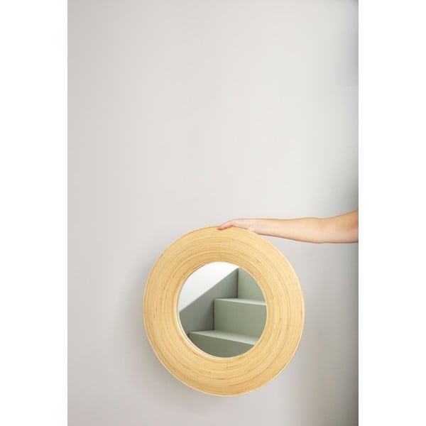 Stensko ogledalo z bambusovim okvirjem ø 60 cm Blush – Hübsch-image-2