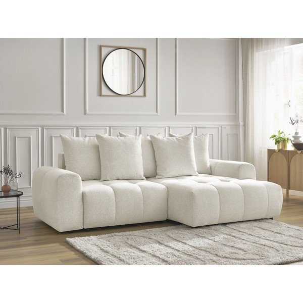 Bela raztegljiva kotna sedežna garnitura iz šenilje s prostorom za shranjevanje (desni kot/z ležalnikom) Roxelane – Bobochic Paris-image-3