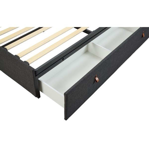 Temno siva oblazinjena zakonska postelja s prostorom za shranjevanje in z letvenim dnom 160x200 cm Calvi – Actona-image-4