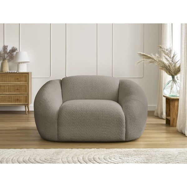 Siv/rjav fotelj iz tkanine bouclé Tina – Bobochic Paris-image-3