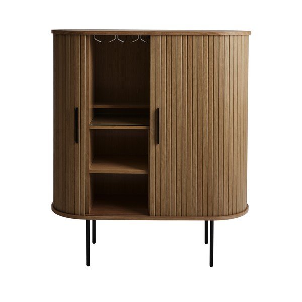 Rjava vinska omara v hrastovem dekorju z drsnimi vrati 100x118x40 cm Nola – Unique Furniture-image-1