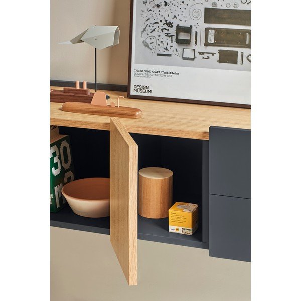 Antracitno siva/naravna nizka komoda v hrastovem dekorju 110x23 cm Otto – Teulat-image-1