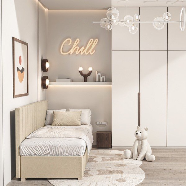 Bež otroška postelja s prostorom za shranjevanje z vzmetnico 90x200 cm Chill – Ghado-image-1