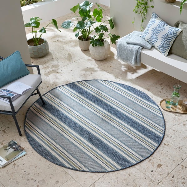 Zelenomodra okrogla notranja in zunanja preproga ø 160 cm Roma Stripe – Flair Rugs-image-1