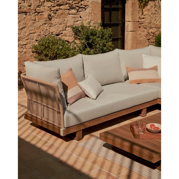 Kremno bela/naravna vrtna garnitura iz masivne akacije za 5 oseb Raco – Kave Home-image-3