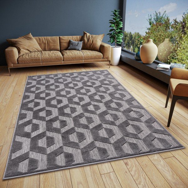 Antracitno siva preproga 200x285 cm Iconic Hexa – Hanse Home-image-1