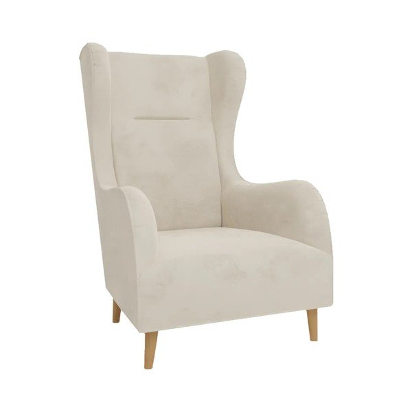 Kremno bel žameten fotelj z naslonom Carole – Ropez