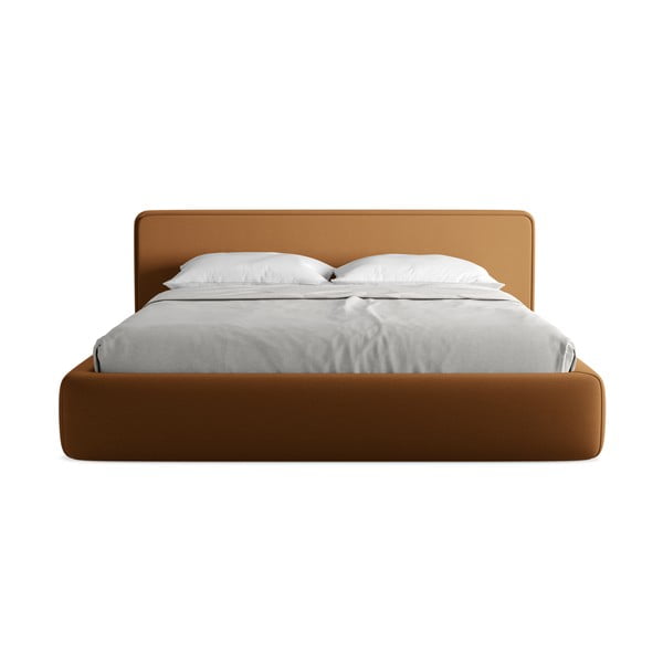 Oblazinjena zakonska postelja s prostorom za shranjevanje z letvenim dnom 180x200 cm v barvi terakote Kiana – Makamii-image-4