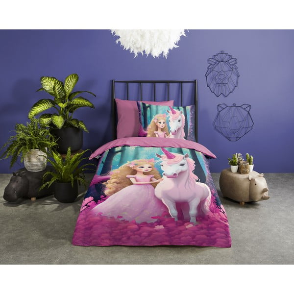 Rožnata enojna podaljšana otroška posteljnina iz mikrovlaken 140x220 cm Julia – Good Morning-image-1