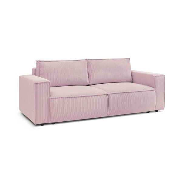 Svetlo rožnata raztegljiva sedežna garnitura iz rebrastega žameta 245 cm Nihad – Bobochic Paris-image-3