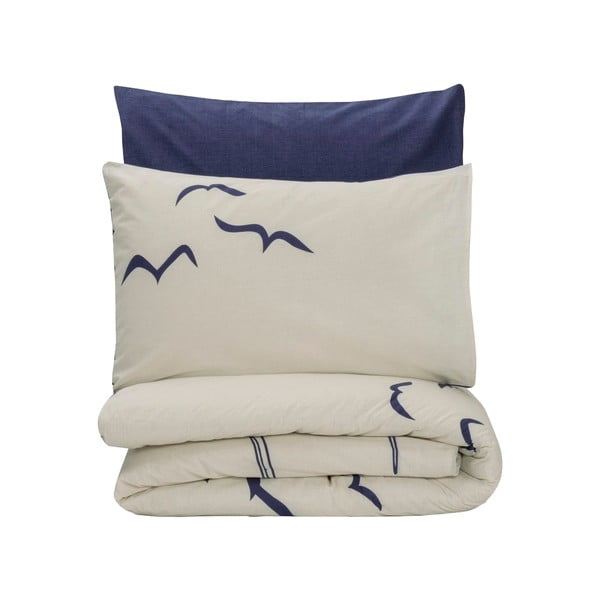 Modra/kremno bela enojna posteljnina iz renforce bombaža 140x200 cm Larum – Mijolnir