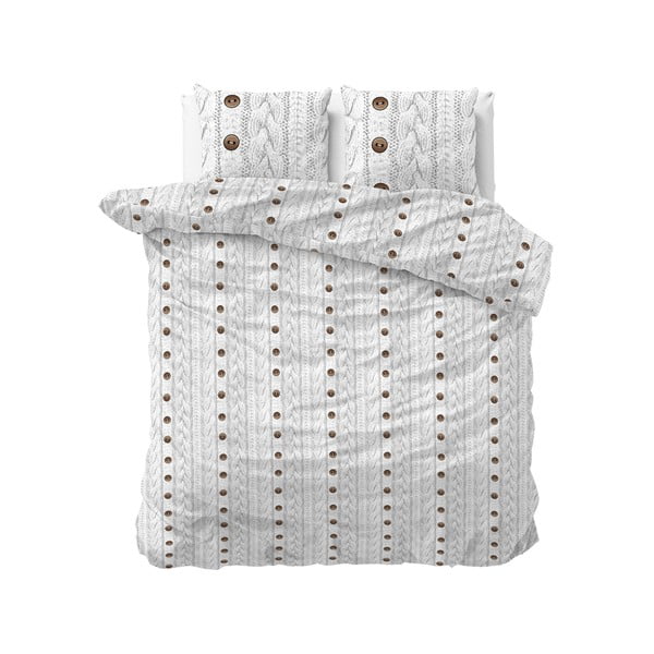 Bela flanelna posteljnina za zakonsko posteljo Sleeptime Knit Buttons, 200 x 220 cm