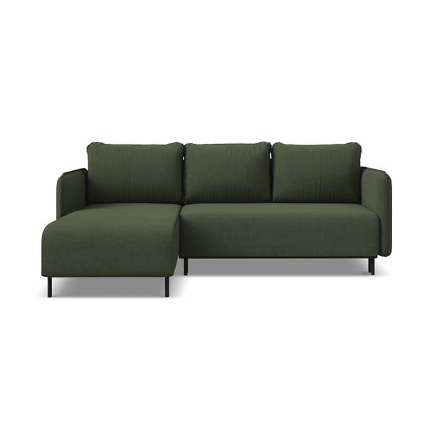 Zelena raztegljiva/s prostorom za shranjevanje kotna sedežna garnitura (levi kot) Luana – Makamii