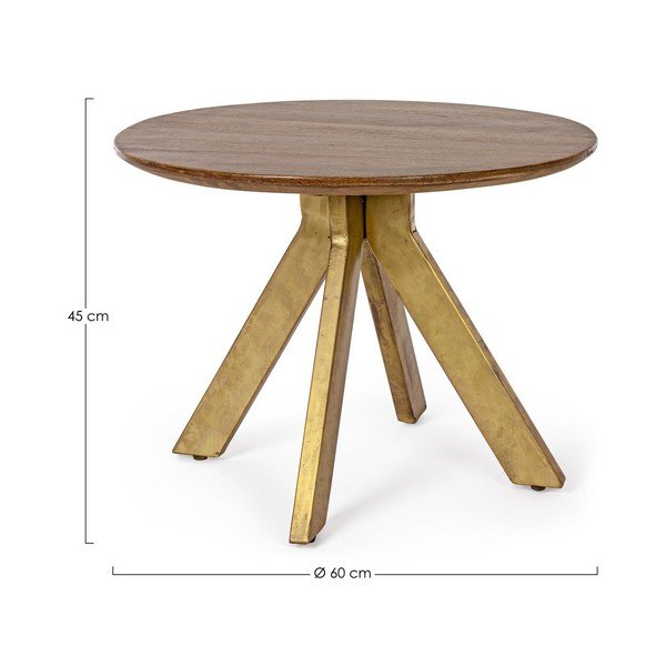 Okrogla klubska mizica iz masivnega manga v zlati barvi/v temni naravni barvi ø 60 cm Sherman – Bizzotto-image-2