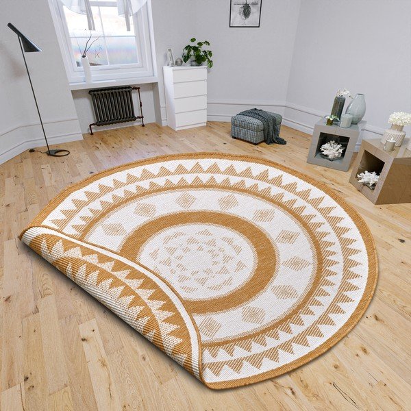 Oker/bela okrogla zunanja preproga ø 140 cm Jamaica – NORTHRUGS-image-1
