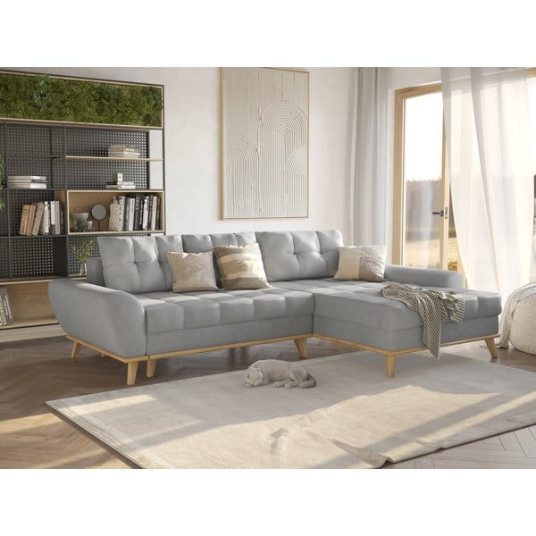 Svetlo siva raztegljiva kotna sedežna garnitura (desni kot) Balitco – Ropez-image-1