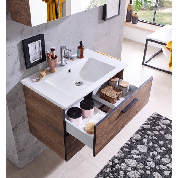 Rjava omarica za pod umivalnik v hrastovem dekorju brez umivalnika 71x51 cm Set 374 - Pelipal-image-3