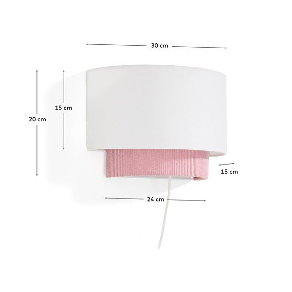 Bela/svetlo rožnata otroška svetilka s tekstilnim senčilom Bianella – Kave Home-image-4