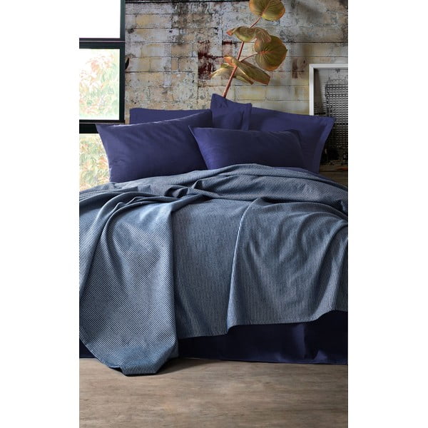EnLora Home Deportes Temno modra posteljna pregrinjala, rjuhe in vzglavniki, 160 x 235 cm