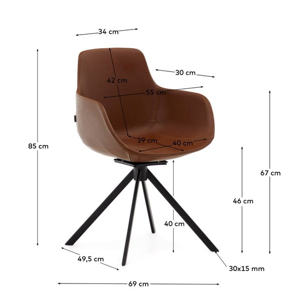 Oblazinjeni jedilni stoli v kompletu z nasloni za roke 2 ks v konjak rjavi barvi Tissiana – Kave Home-image-4