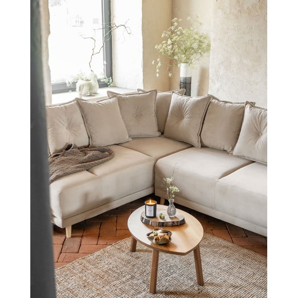 Bež raztegljiva kotna sedežna garnitura iz rebrastega žameta (levi kot/v obliki črke "U") Lazy Lukka – Miuform-image-3