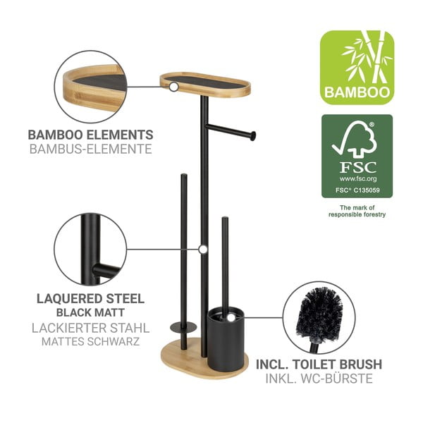 Črno/naravno jekleno stojalo za WC papir z WC ščetko Pomarolo – Wenko-image-4