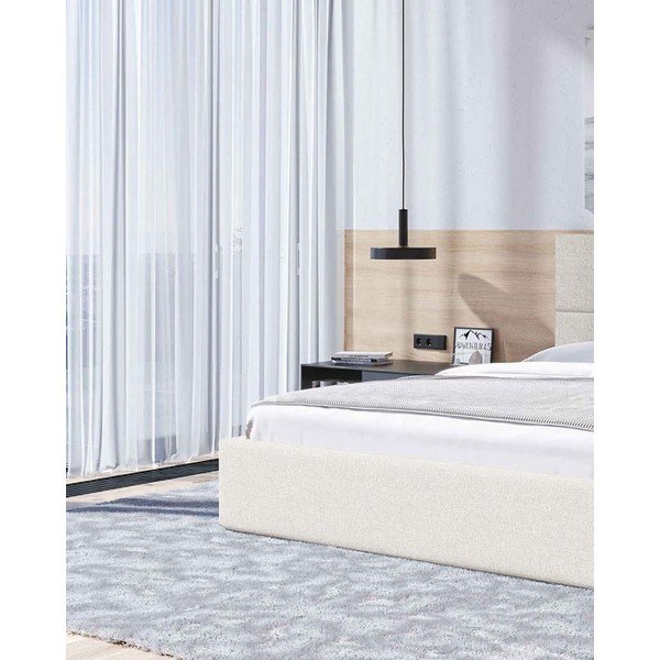 Bež oblazinjena zakonska postelja s prostorom za shranjevanje z letvenim dnom 140x200 cm Bufo – MESONICA-image-4