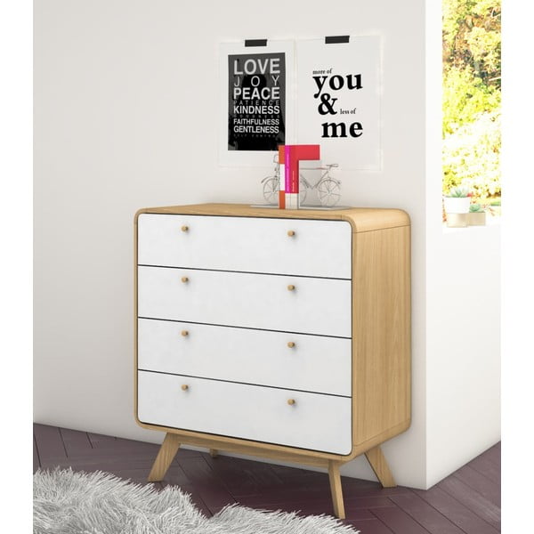 Bela visoka komoda v hrastovem dekorju 80x88 cm Caitlin – Støraa-image-1