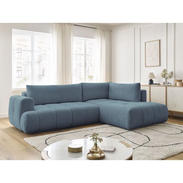 Modra raztegljiva/s prostorom za shranjevanje kotna sedežna garnitura (desni kot/v obliki črke L) Fuji – Bobochic Paris-image-1