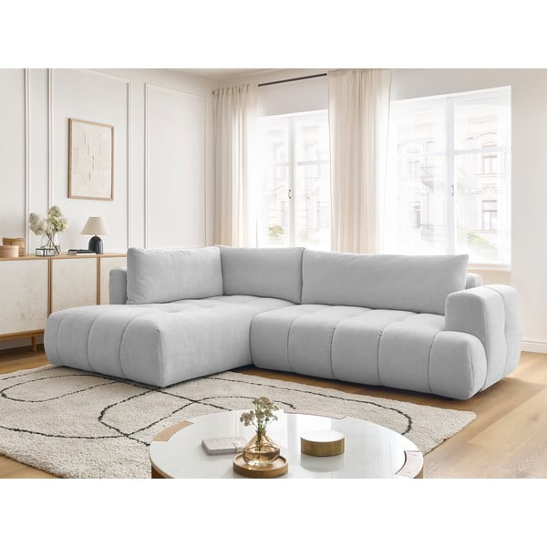 Svetlo siva raztegljiva/s prostorom za shranjevanje kotna sedežna garnitura (levi kot/v obliki črke L) Fuji – Bobochic Paris-image-1