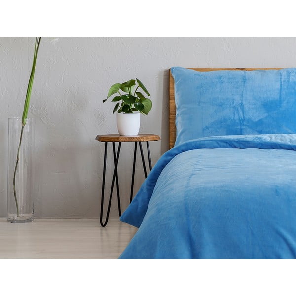 Modra enojna posteljnina iz mikroflanele 140x200 cm Uni – B.E.S.