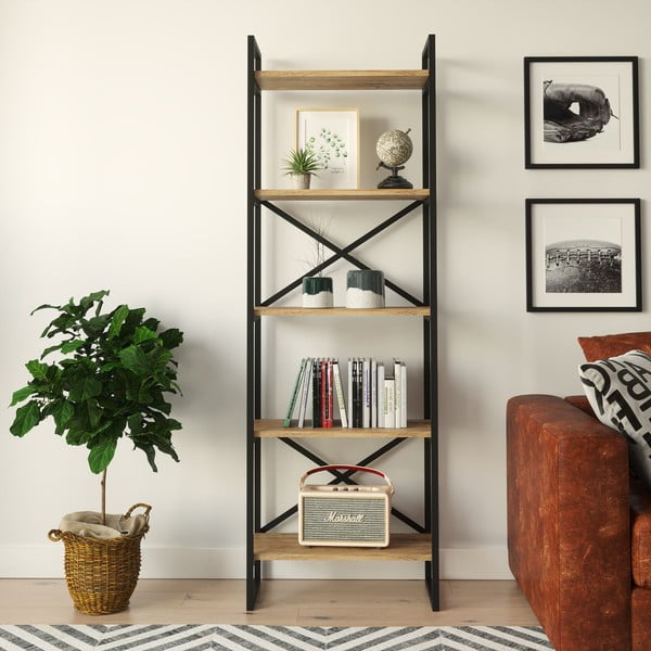 Polica v borovem dekorju v črni in naravni barvi 58x175 cm Nicol - Kalune Design-image-2