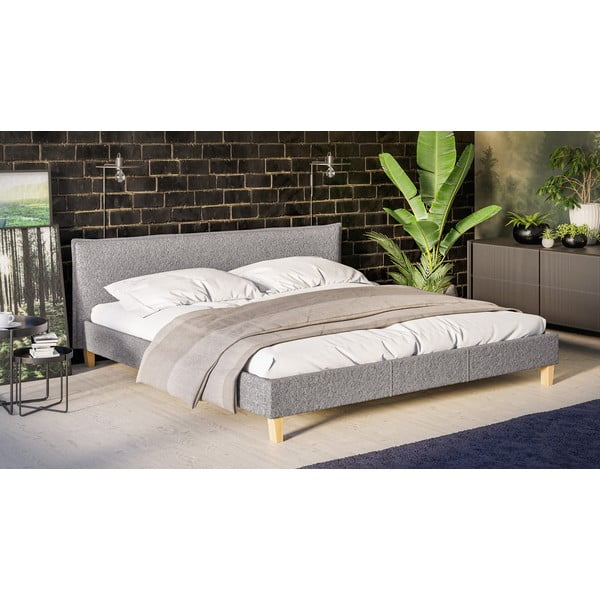 Siva oblazinjena zakonska postelja z letvenim dnom 200x200 cm Tina – Ropez-image-2