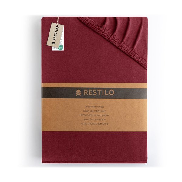 Bordo rdeča napenjalna rjuha iz jerseyja 200x200 cm Amber – Restilo-image-4