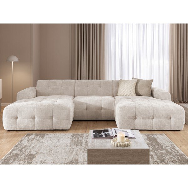 Kremno bela kotna sedežna garnitura (v obliki črke "U"/z ležalnikom) Melva – Ropez-image-3