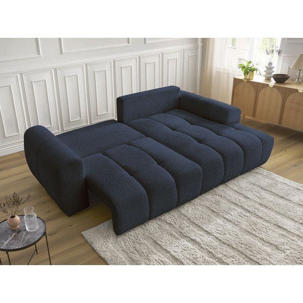 Modra raztegljiva kotna sedežna garnitura iz tkanine bouclé s prostorom za shranjevanje (desni kot/z ležalnikom) Roxelane – Bobochic Paris-image-3