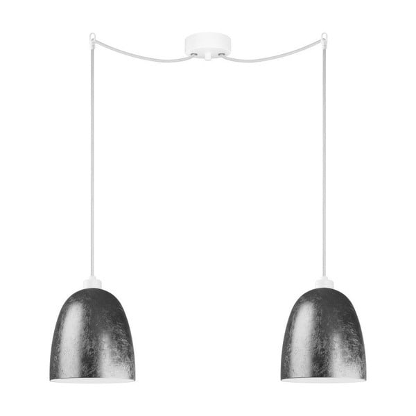 Bela in srebrna dvojna viseča svetilka z belimi kabli in belo vtičnico Sotto Luce Awa