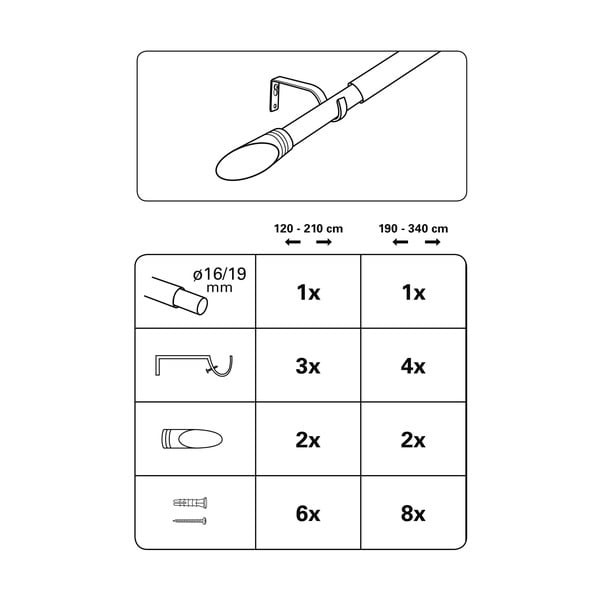 Kovinska raztegljiva karnisa 120 - 210 cm Elipsa – Gardinia-image-2