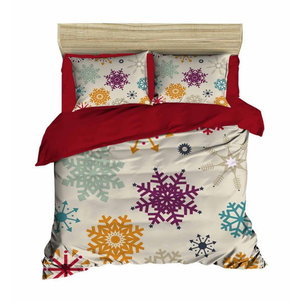 Komplet posteljnine in rjuh za zakonsko posteljo Božične snežinke, 200 x 220 cm