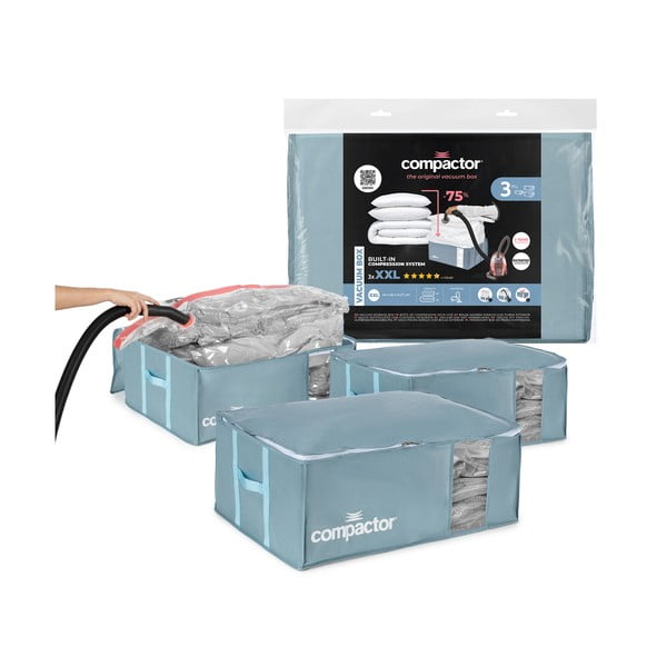 Vakuumske plastične škatle za shranjevanje oblačil v kompletu 3 ks 65x45x27 cm Blue Edition – Compactor