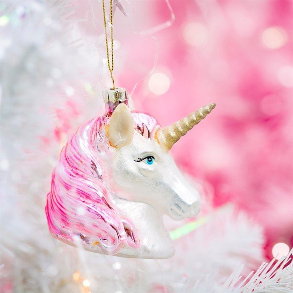 Steklen okrasek za jelko 9 cm Pink Shimmer Unicorn – Sass & Belle-image-1