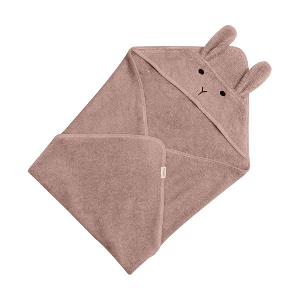 Rožnata/rjava bombažna otroška brisača s kapuco 75x75 cm Rabbit – Kindsgut-image-3