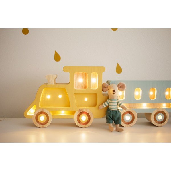 Rumeno-modra namizna svetilka iz borovega lesa Little Lights Train, dolžina 58 cm-image-2