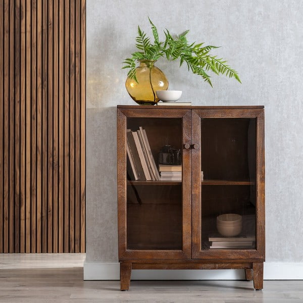 Rjava vitrina iz masivnega manga 80x100x40 cm Ravi – Ixia-image-1