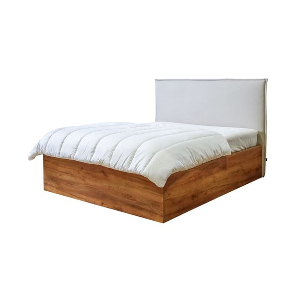 Bež/naravna zakonska postelja s prostorom za shranjevanje in letvenim dnom 140x190 cm Cara – Bobochic Paris